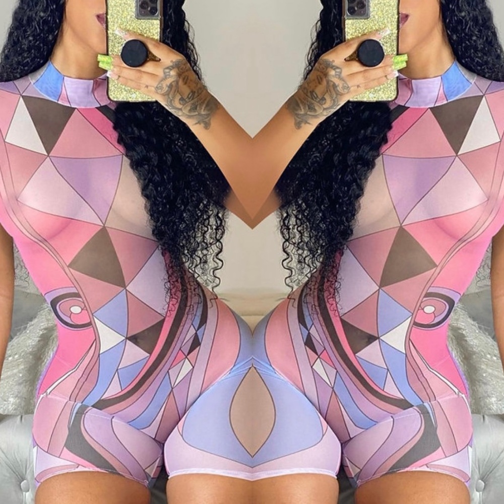 Pink Abstract Romper - Picture 2 of 4